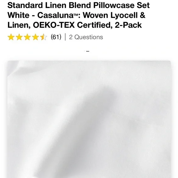 Standard Linen Blend Pillowcase Set White - Casaluna - Picture 4 of 5